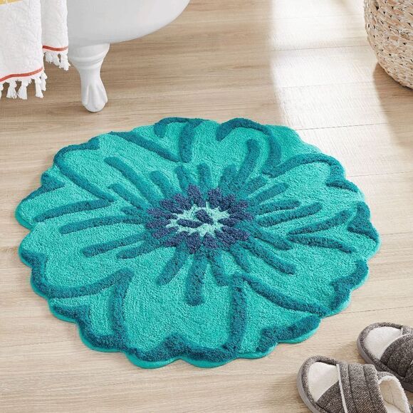 NWT The Pioneer Woman Flower Round Teal Bath Rug, 26" x 26" - Picture 2 of 4